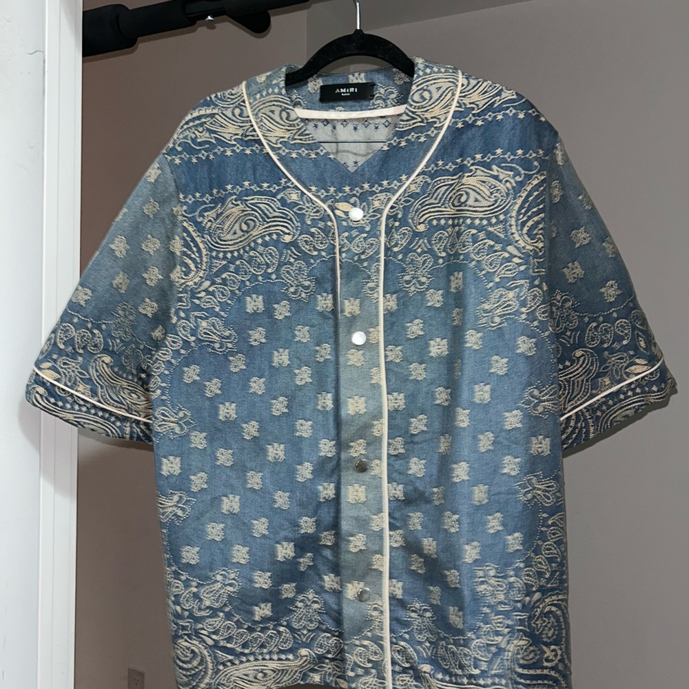 AMIRI Men’s Faded Bandana Jacquard Denim Baseball Shirt